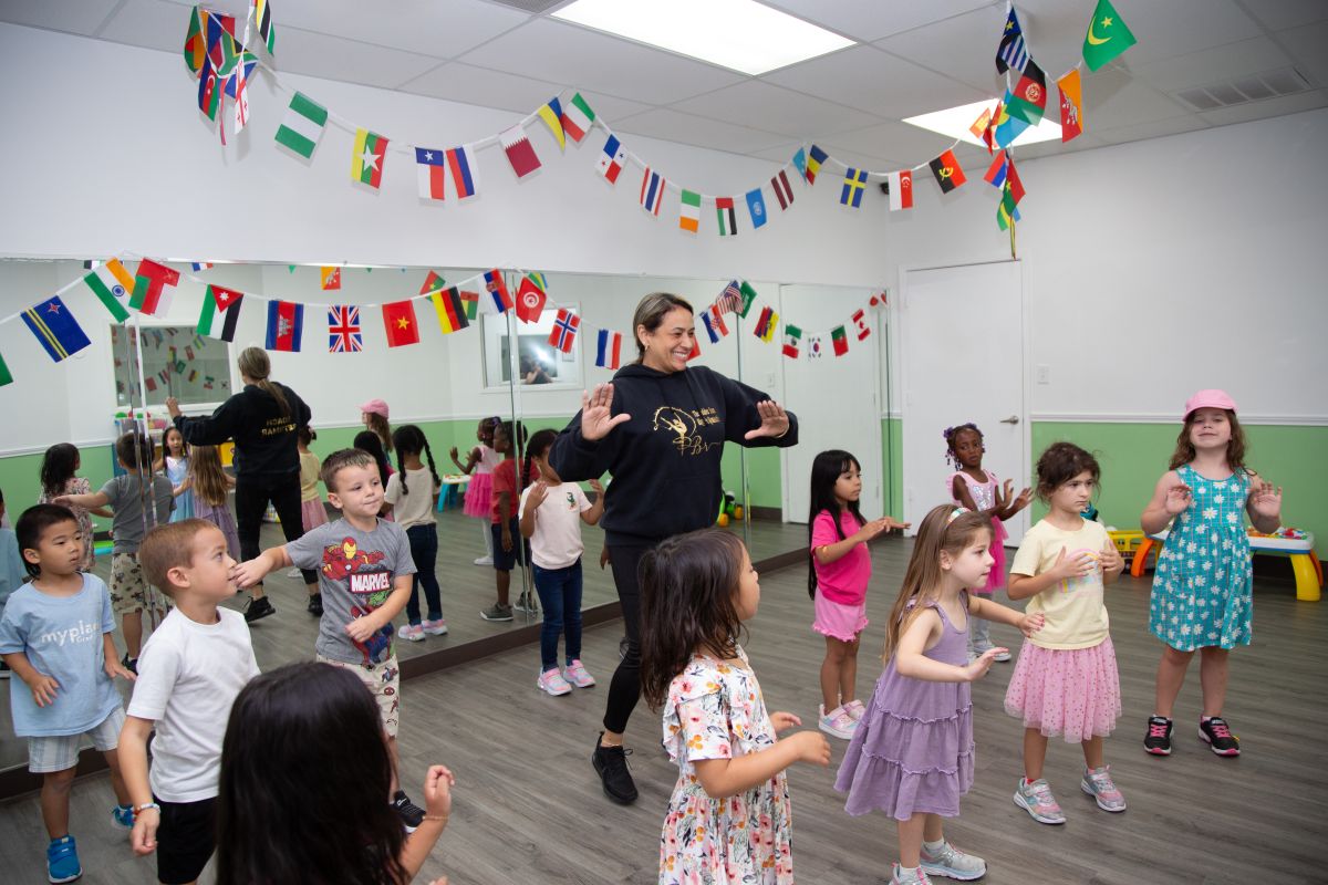 Children in a Music and Movement dance class at MyPlace in Katy, TX